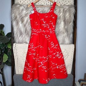Vintage Whitney Original Designs Bird Printed Red Dress